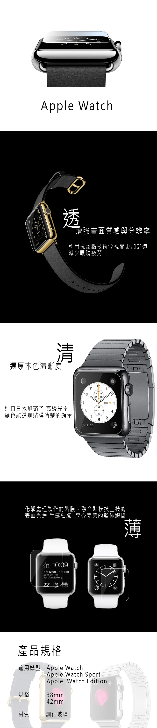 g-IDEA Apple Watch 38MM 智慧型藍牙手錶防爆鋼化玻璃貼