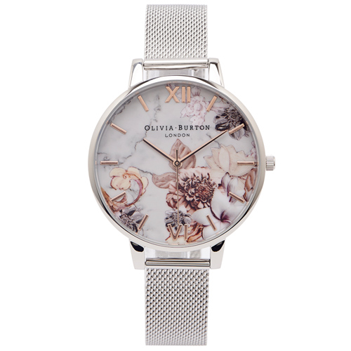 OLIVIA BURTON百花與大理石紋錶帶手錶-花朵面/38mm