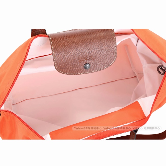 LONGCHAMP Le pliage 拉鍊伸縮尼龍兩用旅行袋(赤橙色)