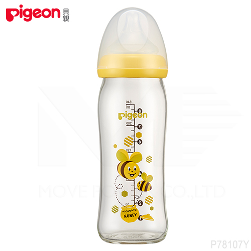 【任選】日本《Pigeon 貝親》母乳實感彩繪玻璃奶瓶-蜜蜂【240ml】