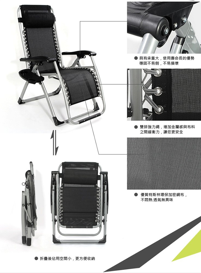 【ＳＴＹＬＥ 格調】新一代舒適高承重無段式休閒躺椅-附置物杯架