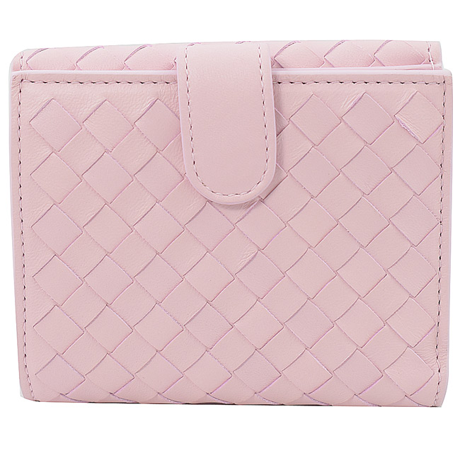 BOTTEGA VENETA經典編織釦式零錢短夾(淡粉)