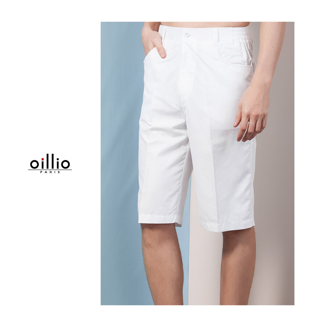 oillio歐洲貴族 休閒超柔抗皺短褲 細膩花紋設計 白色