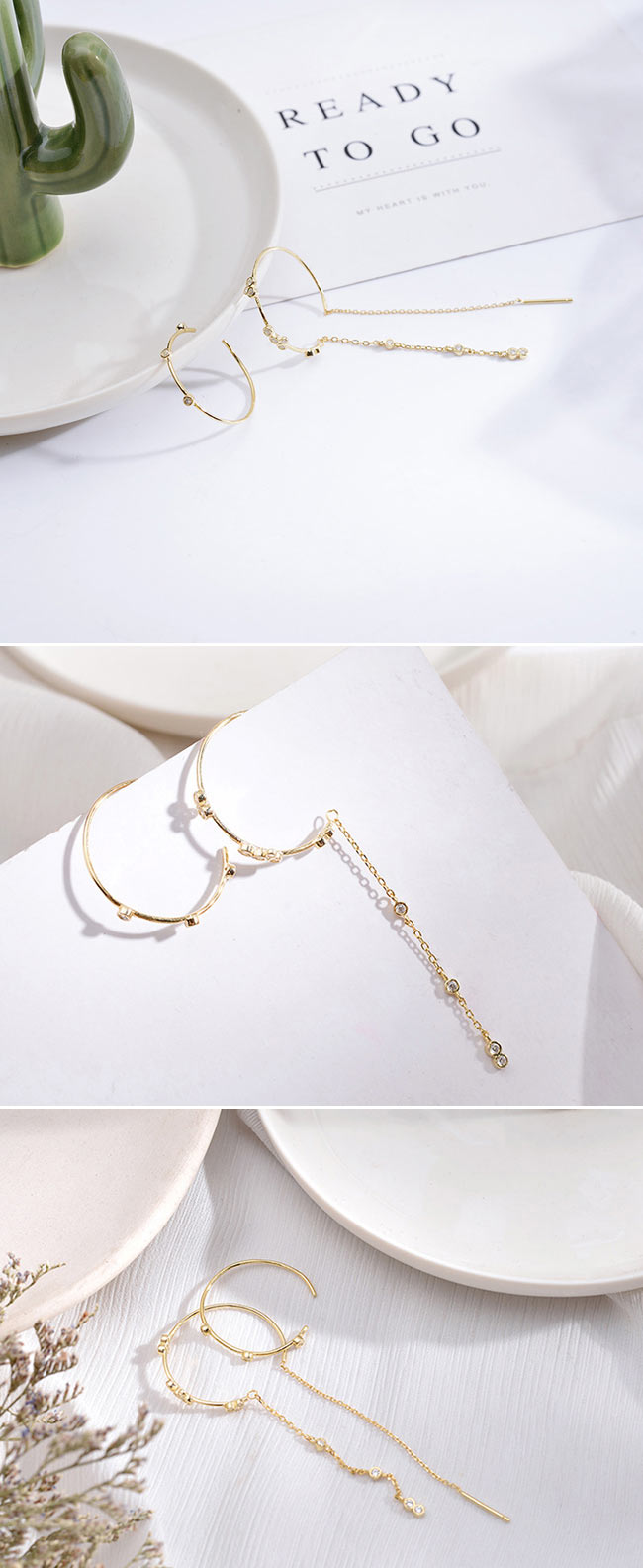 梨花HaNA 韓國925銀精緻時髦細工不對稱曲線長耳環