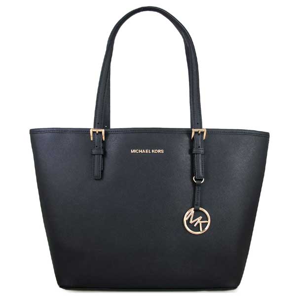 MICHAEL KORS Jet Set Travel金字Logo防刮皮革托特肩背包-黑色