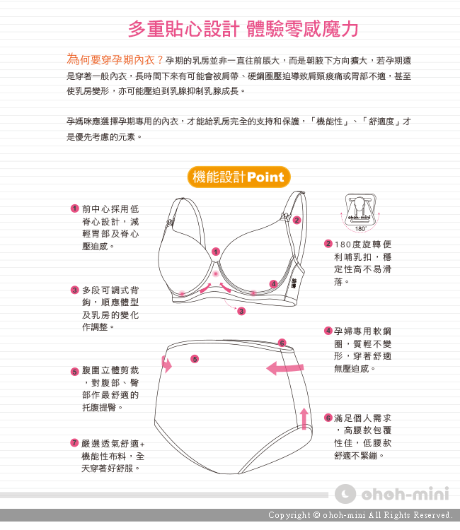 【ohohmini 孕產用品】粉彩舒適低腰孕婦內褲三件組