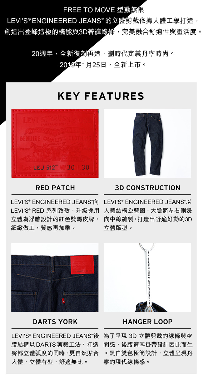 Levis 男款 上寬下窄 512低腰修身牛仔褲 LEJ 3D褲 海報款