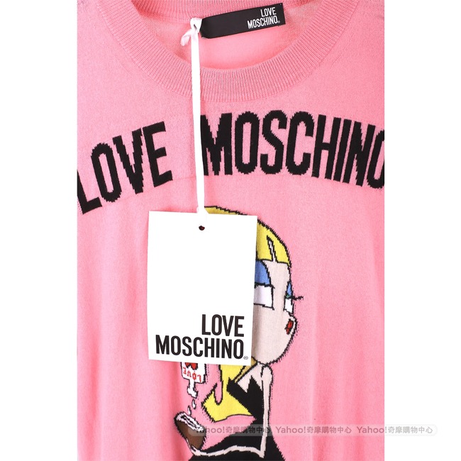 LOVE MOSCHINO 金髮人魚女孩粉色棉質針織衫