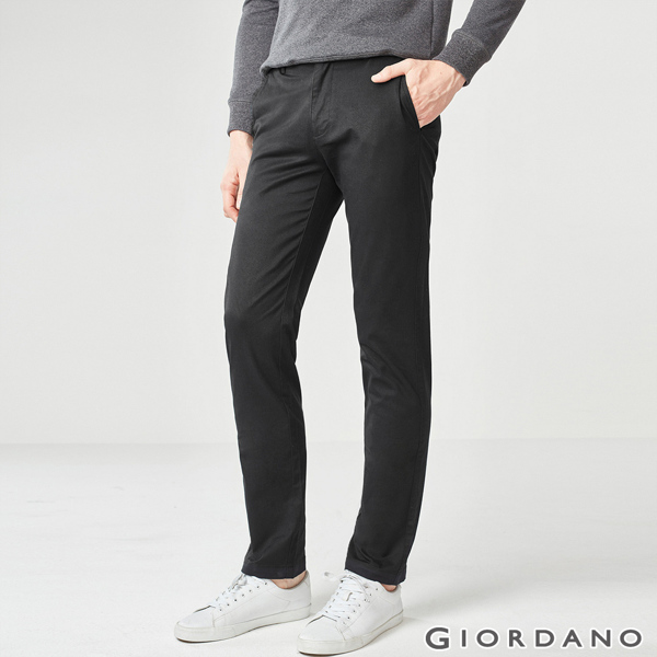 GIORDANO 男裝彈力修身錐形長褲-09 標誌黑