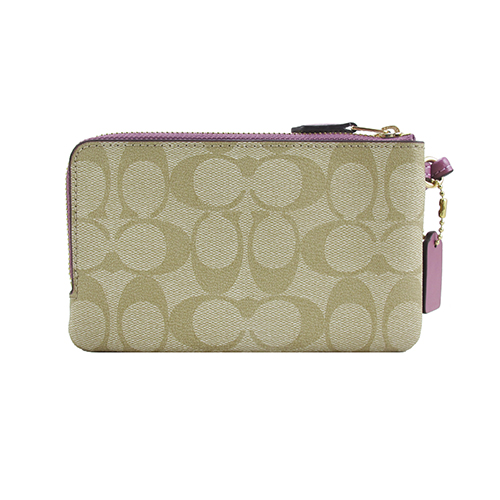 COACH大CLOGO PVC雙層手拿包(卡其紫)