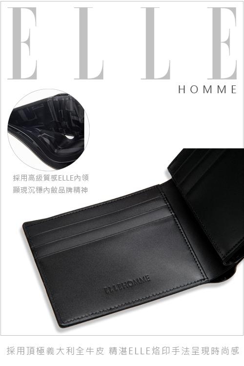 ELLE HOMME 法式水波紋系列- 11卡中翻窗格短夾- 黑色