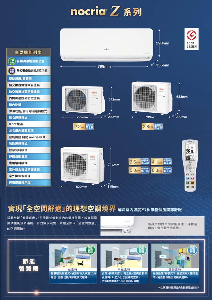 富士通10.5坪nocriaZ變頻冷暖分離式AOCG063KZTA/ASCG063KZTA