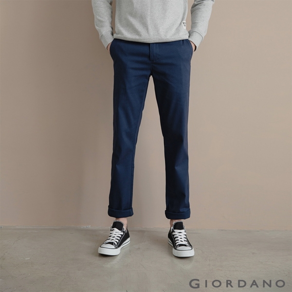 GIORDANO 男裝基本款錐形彈力卡其長褲 - 02 海軍寶藍