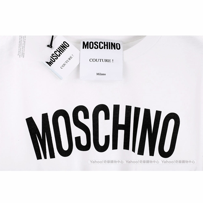 MOSCHINO 品牌LOGO印花白色棉質T恤(寬版)