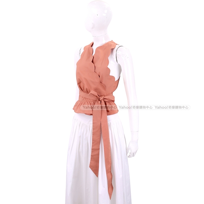 ELISABETTA FRANCHI 鮭魚粉花瓣和服設計綁帶背心