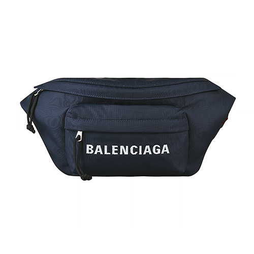 BALENCIAGA巴黎世家WHEEL經典刺繡LOGO尼龍拉鍊胸腰包(深藍)