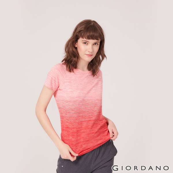 GIORDANO 女裝G-MOTION運動彈力短袖T恤-90 天竺葵粉紅