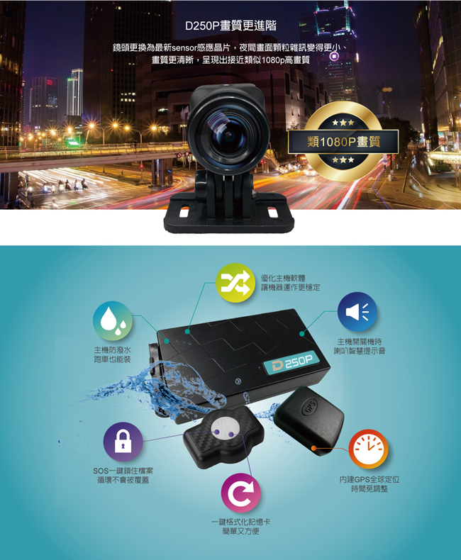 Supercam 獵豹D250P (類1080P)雙鏡頭機車行車紀錄器(NO.3608)