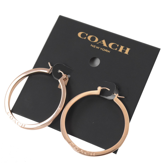 COACH 烙印LOGO大圈圈耳環(玫瑰金色)