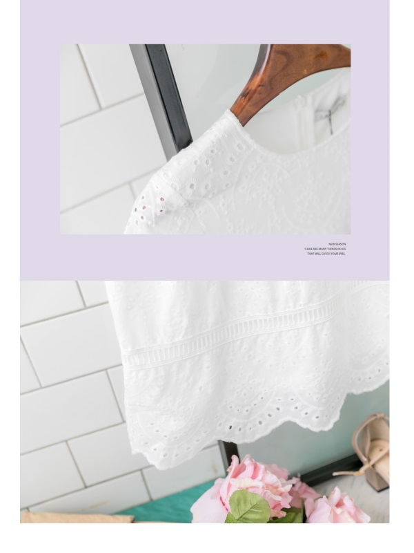 高含棉純色鏤空蕾絲雕花傘襬洋裝-OB大尺碼
