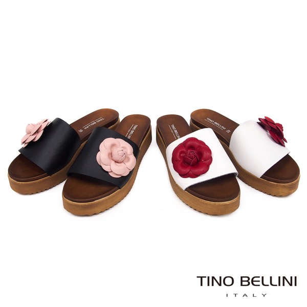 Tino Bellini 義大利進口盛開繁花厚底涼拖鞋 _ 白