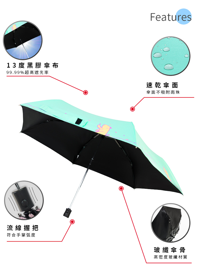 【雙龍牌】呆呆熊降溫13度小輕新森林系黑膠自動傘