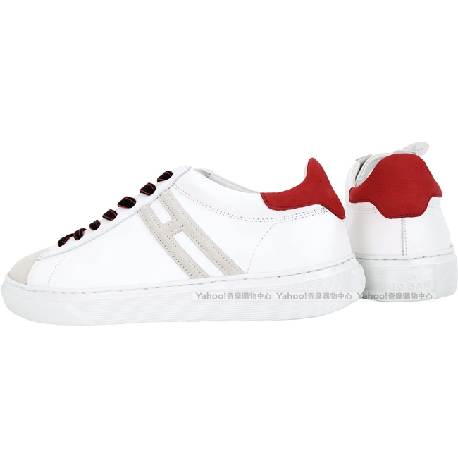 HOGAN H365 H 麂皮拼色繫帶都市滑板鞋(男款/白色)