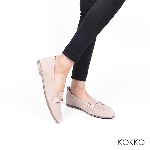 KOKKO - 極致舒適寬楦牛皮平底休閒鞋 -英倫灰