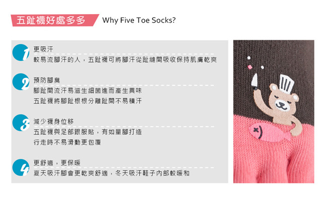 蒂巴蕾TOE SOCKS乾爽五指短襪-熊與魚