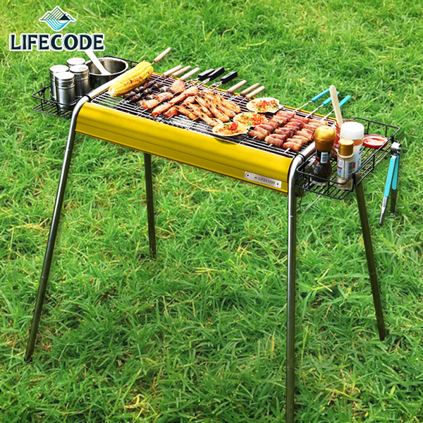 LIFECODE 你會紅鋁合金烤肉架-二段高度(含烤盤+置物籃x2)-2色可選