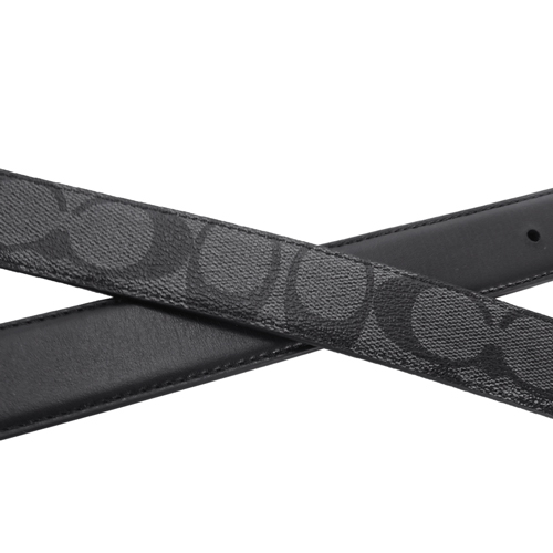 COACH C LOGO PVC真皮男士皮帶(黑灰)