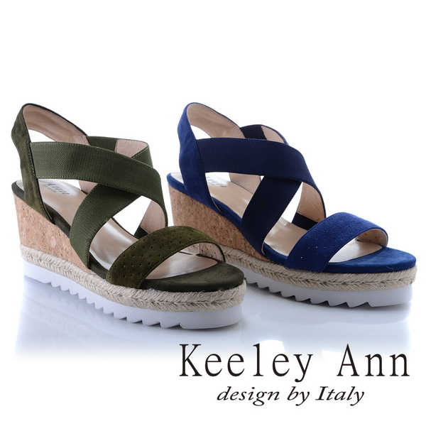 Keeley Ann 休閒假期~交叉設計真皮楔型涼鞋(綠色-Ann)