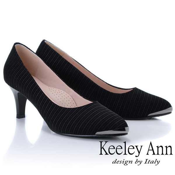 Keeley Ann 氣質百搭~OL百搭金屬尖頭真皮中跟鞋(黑色-Ann)