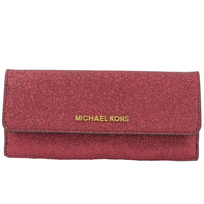 MICHAEL KORS GIFTABLES金屬LOGO金蔥牛皮簡易長夾(紅)