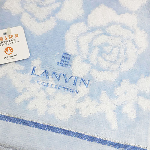 LANVIN 繽紛玫瑰蔓藤圖騰LOGO刺繡正方巾(水藍系)