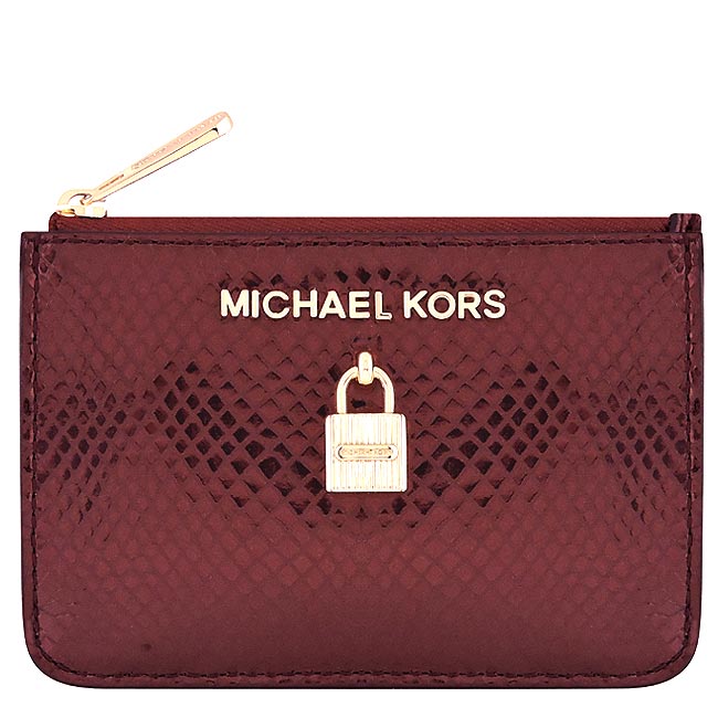 MICHAEL KORS Adele 亮澤蛇紋牛皮鎖頭鑰匙零錢包(紅色)