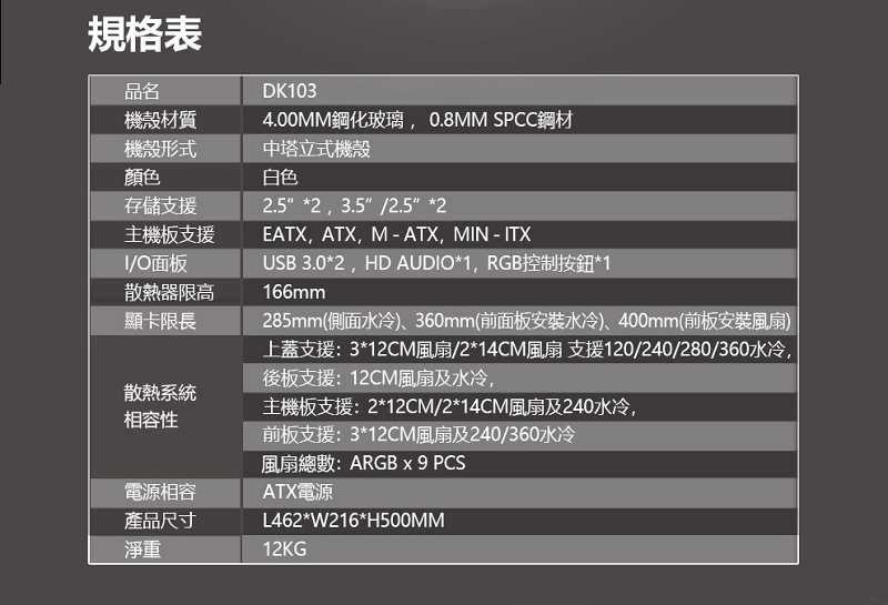 elecArmor電鎧 DK103 中塔立式電競機箱-白色