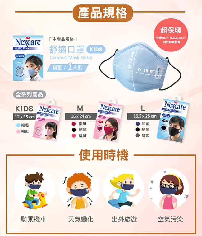 3M Nexcare 保暖型兒童舒適口罩 (粉藍)