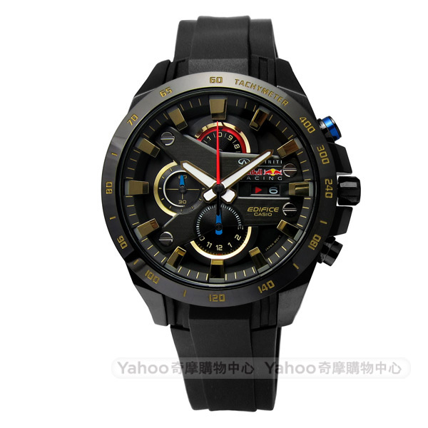 CASIO EDIFICE Red Bull 聯名款三環橡膠腕錶-鍍黑/45mm