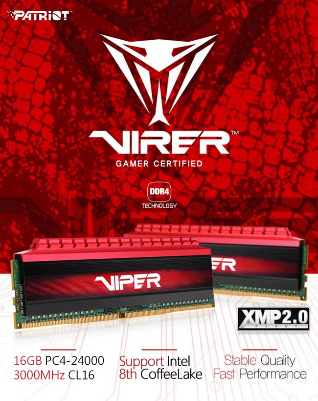 Patriot Viper 毒蛇四代 DDR4 3000 16GB(2x8G)桌上型記憶體