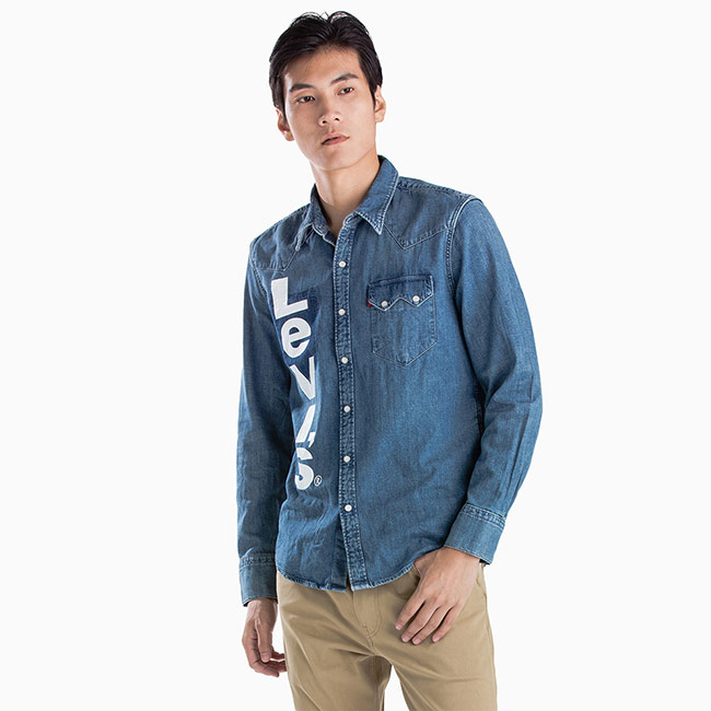 Levis 男款 牛仔襯衫 大字母Logo 單口袋