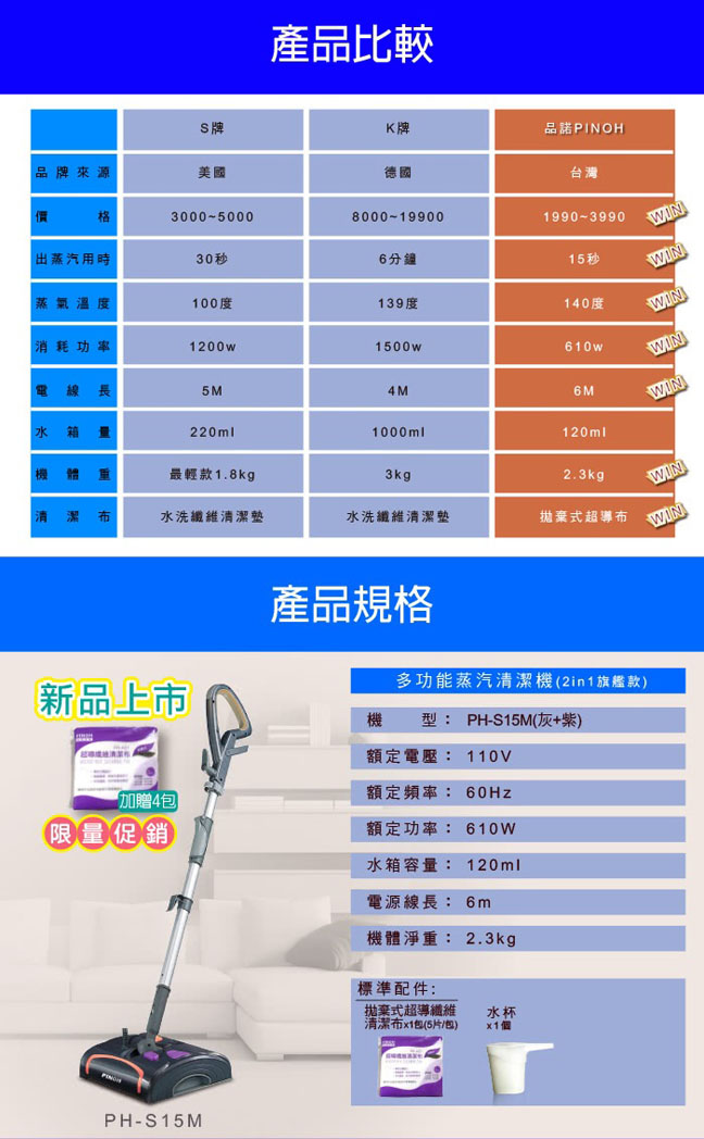 PINOH 品諾多功能蒸汽清潔機 旗艦款 PH-S15M