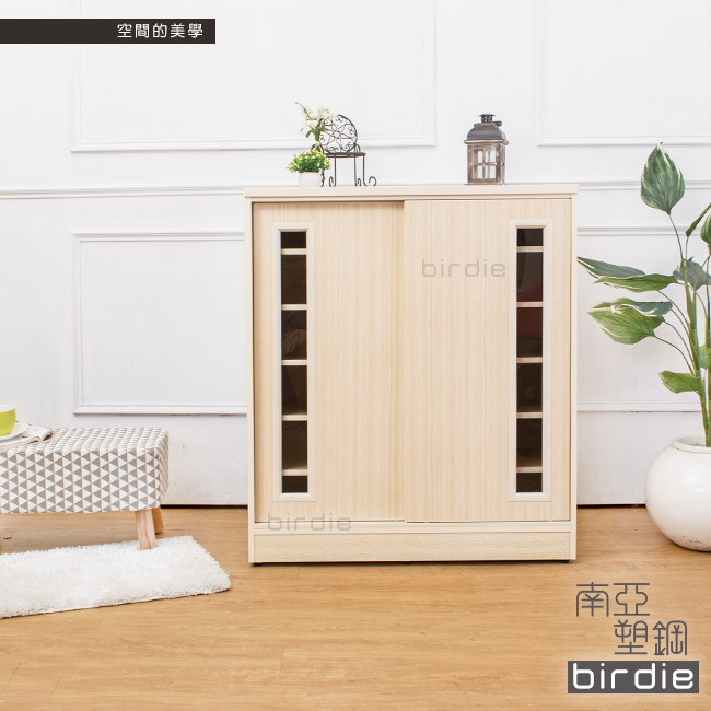 Birdie南亞塑鋼-3尺透視推門塑鋼鞋櫃(白橡色)-90x41x104cm