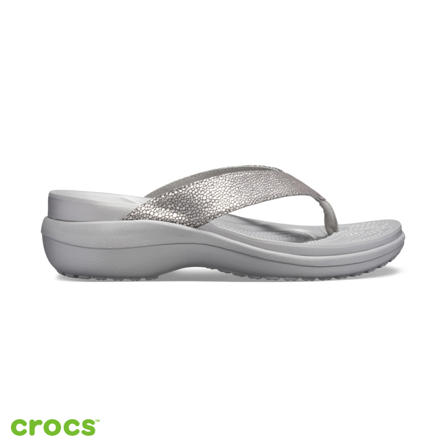 Crocs 卡駱馳 (女鞋) 卡沛兒亮面坡跟人字拖 205782-00N