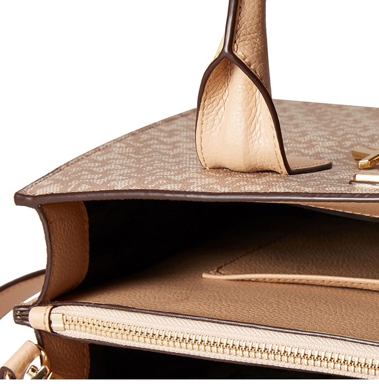 DKNY LOGO壓紋鎖頭手提肩背包 卡其