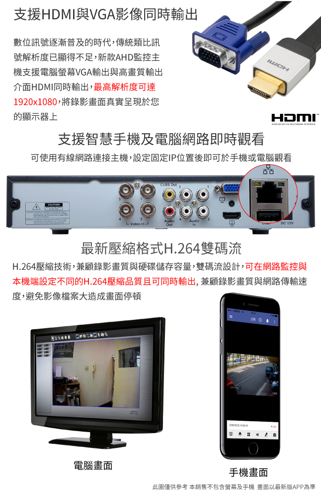 奇巧 4路AHD正1080P台製單硬碟款主機-含SONY 200萬攝影機x2