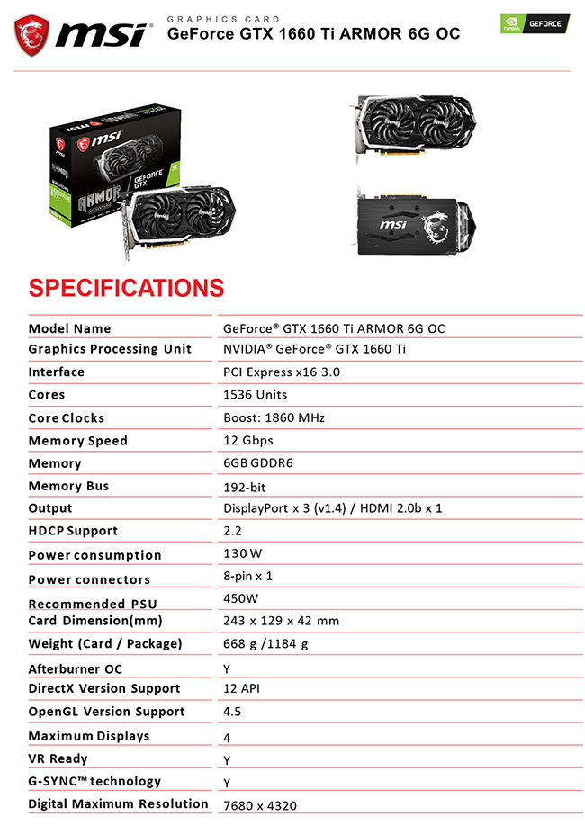 MSI微星GeForce GTX 1660 Ti ARMOR 6G OC 顯示卡| GTX 16 系列| Yahoo
