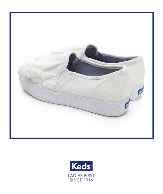 Keds TRIPLE RUFFLE 單寧荷葉休閒鞋-白色