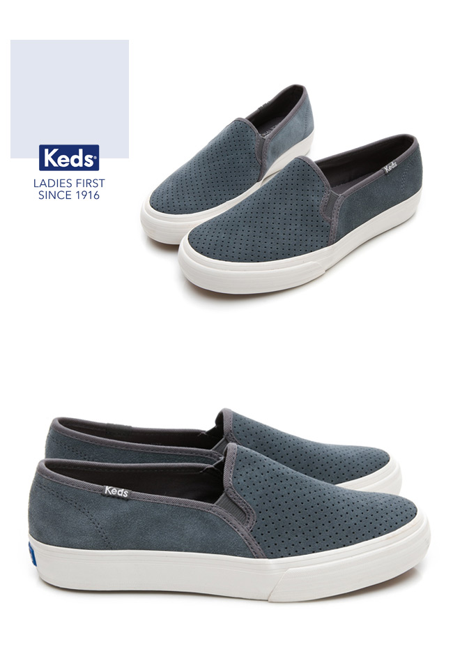 Keds 麂皮沖孔休閒便鞋-灰藍