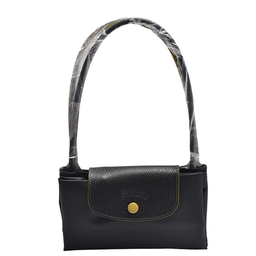 LONGCHAMP 經典Collection系列刺繡摺疊長提把水餃手提包(小-鐵灰色)